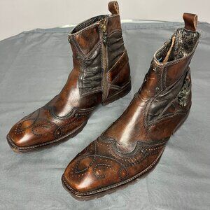 Mark Nason Boots 71785 Men Size 8.5 Brown Leather Zip Sword Cross Lounge U ROCK